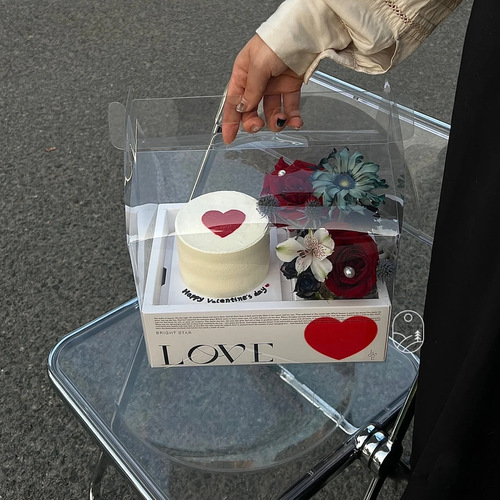 Flower cake box transparent PVC folding portable flower arrangement box Internet celebrity apple flower box Valentine's Day fruit flower box