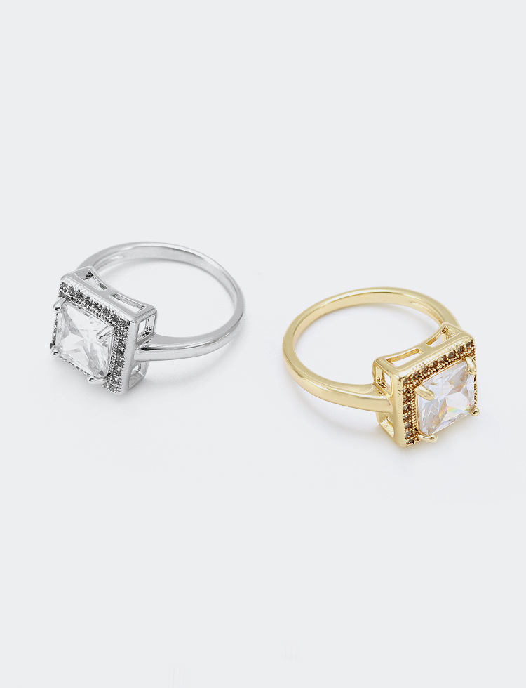 Fashion White Square Zircon Gold Plated Ring Wholesale display picture 5