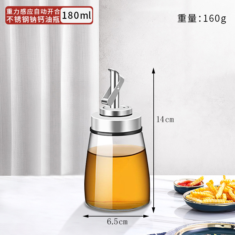 Cocina de acero inoxidable olla de aceite por gravedad apertura automática y cierre botella de aceite salsa de soja aceite de sésamo vinagre botella de vidrio condimento botella