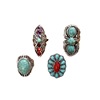 Turquoise natural ore, trend fashionable ring with stone, set, European style, with gem, 4 pieces, wholesale