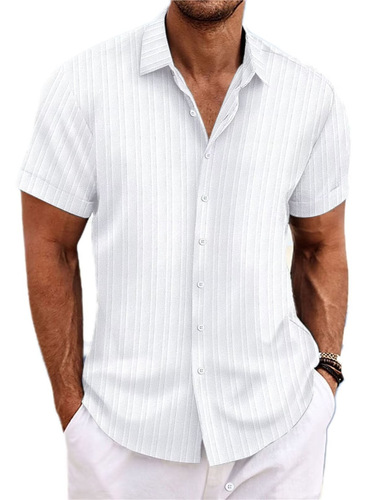 Hot summer new Amazon men's striped jacquard casual shirt sports vacation short-sleeved shirt