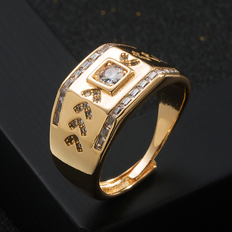 Anillo De Hombre Con Incrustaciones Geométricas De Circonio De Oro Real Chapado En Cobre De Moda display picture 5