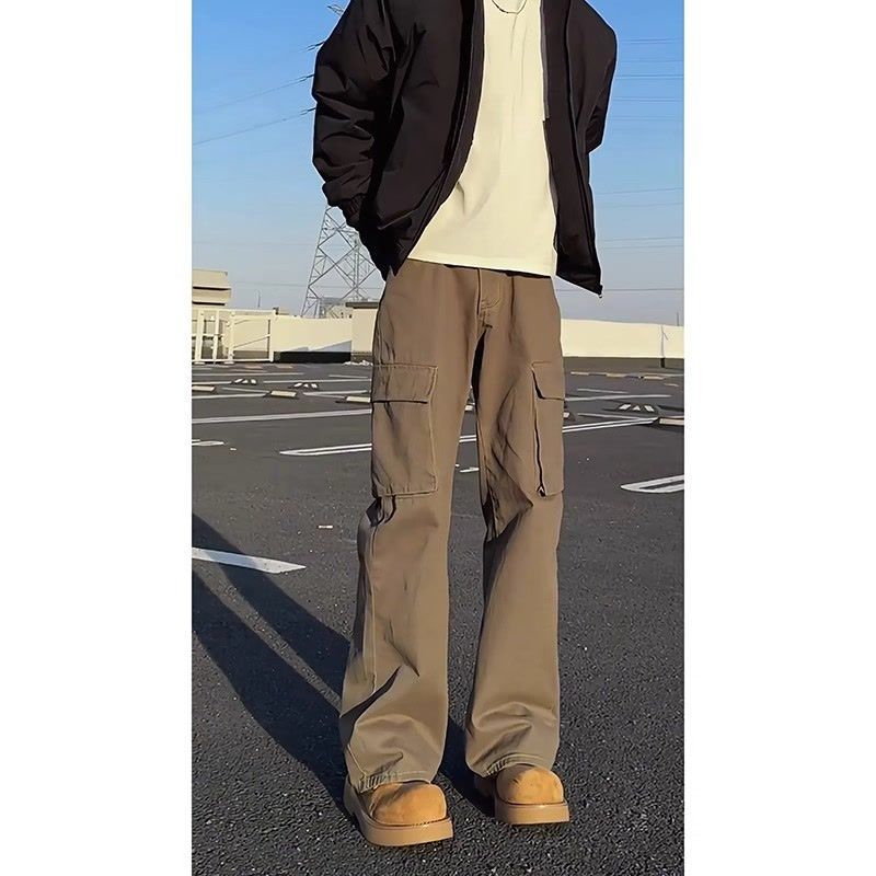 美拉德棕色牛仔工装裤男款美式复古裤子痞帅感休闲裤百搭男女同款