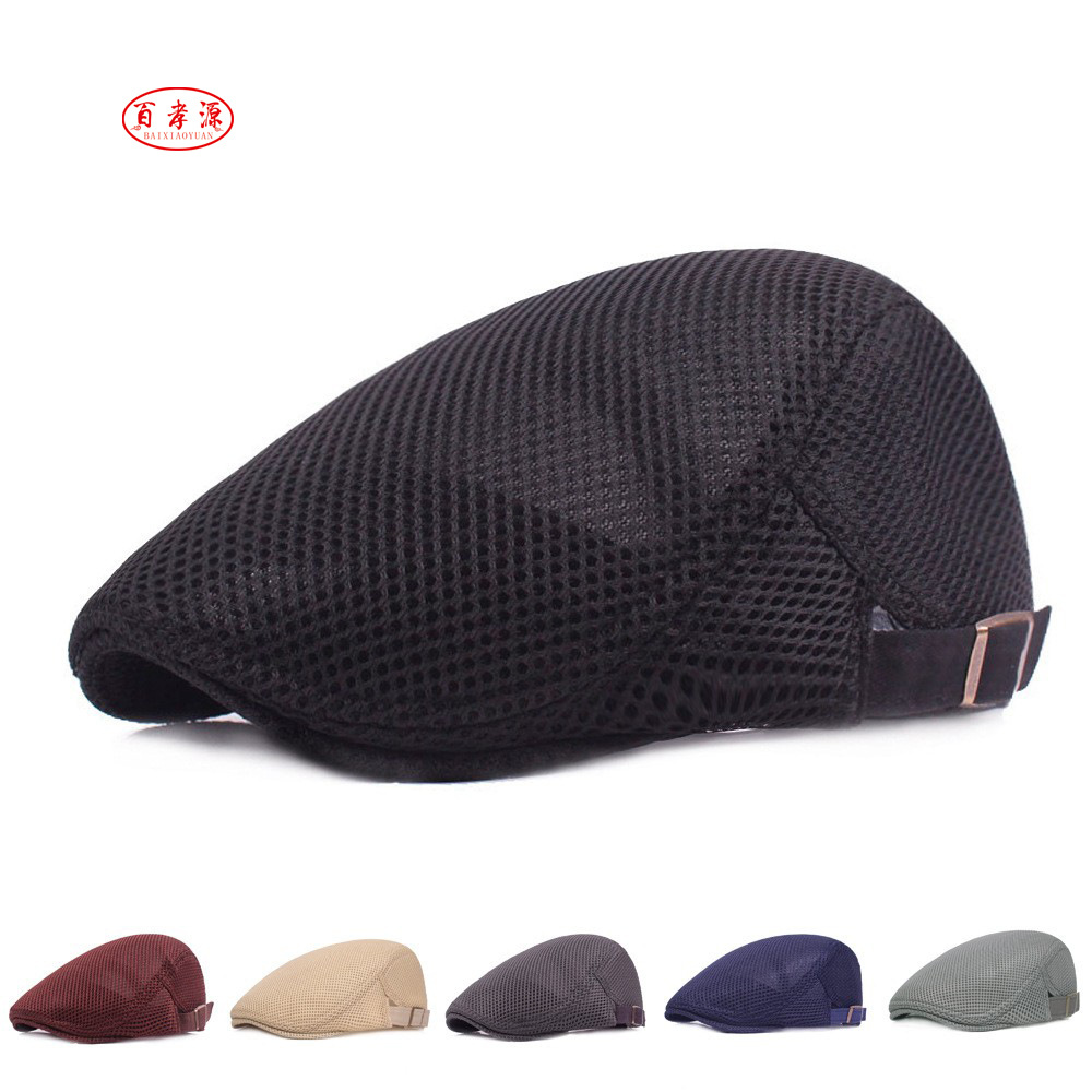 Casquillo enarbolado de malla hombres y mujeres boina primavera y verano transpirable hacia adelante gorra al por mayor de los hombres pantalla de seda casquillo enarbolado