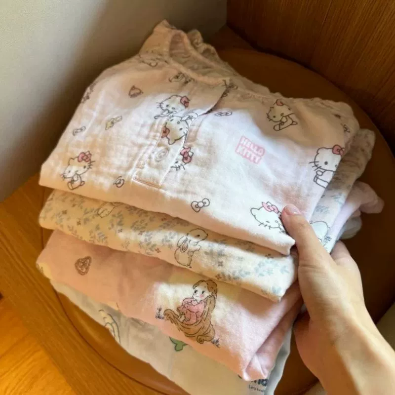 Ночная рубашка в корейском стиле для девочек, хлопковая двухслойная марлевая ночная рубашка, хлопковая марля, летняя тонкая дышащая повседневная домашняя одежда