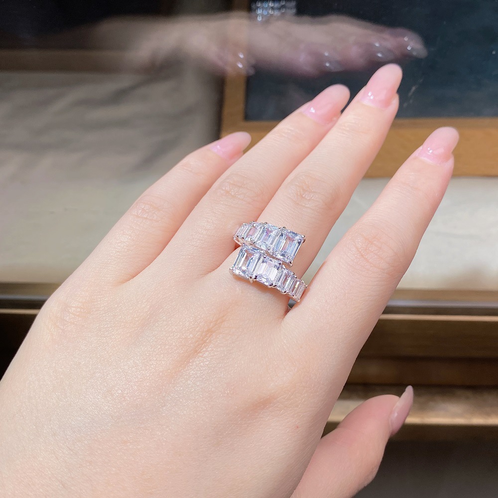 Fashion Geometric Sterling Silver Inlay Zircon Open Ring 1 Piece