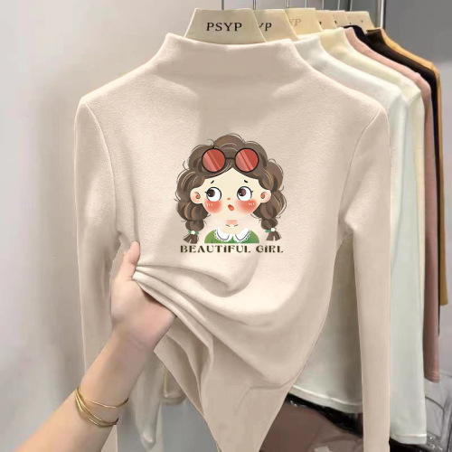 Children's Semi-High Collar Warm Fleece Long-Sleeve Top with Letter Print for Girls and Boys in Autumn and Winter