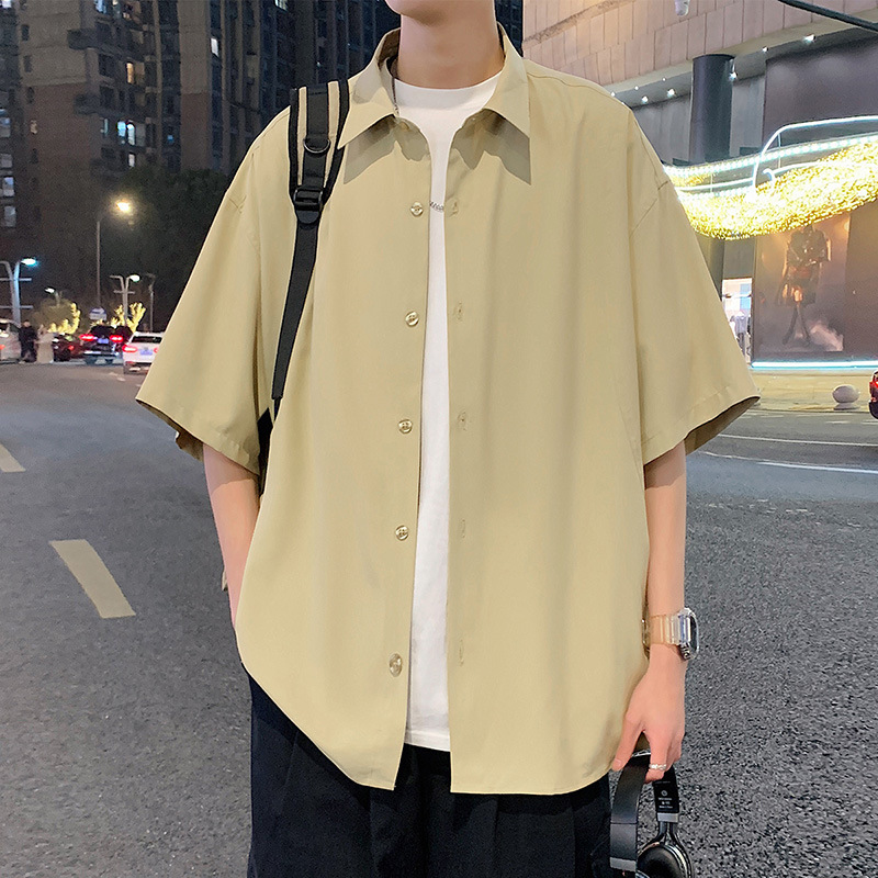 High-grade Solid Color Short-sleeved Shirt Men's Japanese-style Couple Fashion Loose Casual Student's Half-sleeved Shirt Jacket