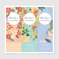 50 stickers per pack cartoon floral pattern rectangular thank you stickers gift box sealed baking cake packaging labels