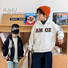 艾摩贝贝儿童冬款加厚美式连帽开衫外套男女童加绒保暖字母卫衣潮