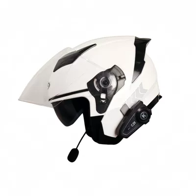 Motosiklet kaskı (dəbilqə) for Men and Women, Universal - white-helmetc25-bluetooth-headset