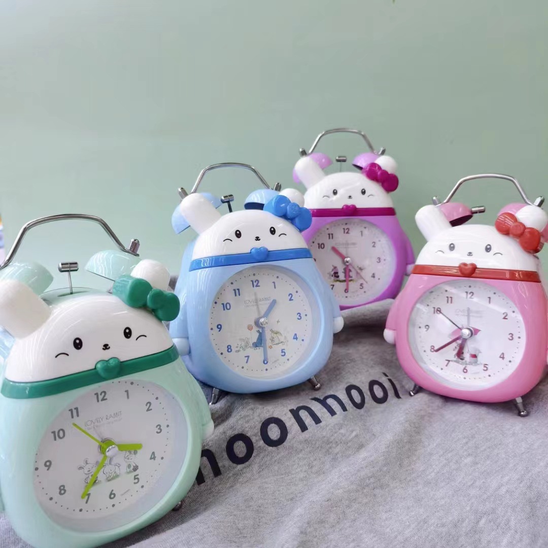 Directo de fábrica lindo animal conejito campana despertador estudiante niños mudo reloj creativo reloj despertador al por mayor