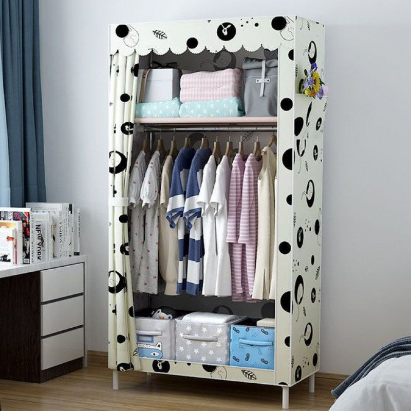 Simple Wardrobe for Rental Housing, Fabric Simple Modern Bedroom Economical Single Assembly Reinforced Home Fabric Wardrobe