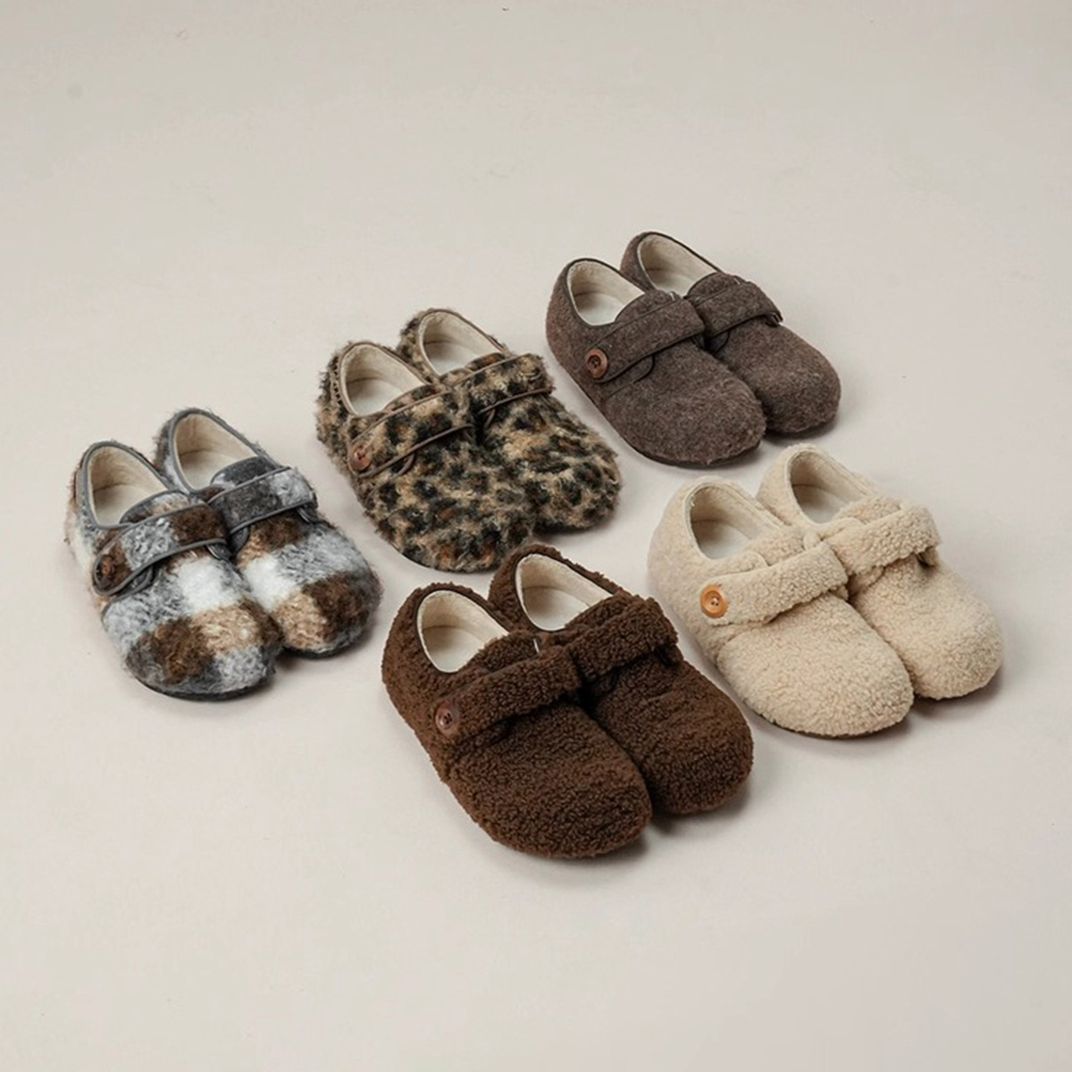 加绒毛毛鞋女秋冬保暖魔术贴棉鞋羊羔毛豹纹内增高全包勃肯鞋厚底