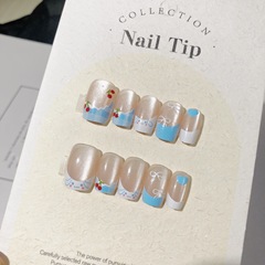 新款卡通可愛30片全碼玉桂狗穿戴甲法式學生甲短款預製甲成品清新