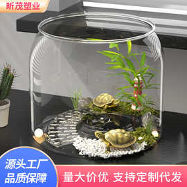 家用鱼缸办公室小型金鱼缸桌面生态造景水族箱爬梯高透观赏乌龟缸