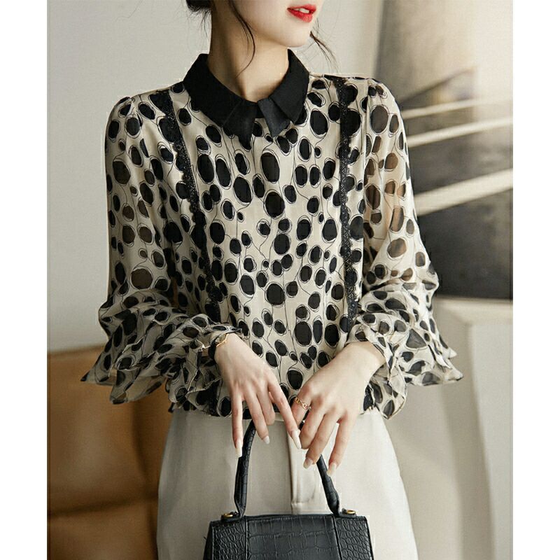 Light Luxury French Fashionable Elegant Long-sleeved Shirt Pullover Lace Ruffled Stitching Leopard Print Long-sleeved Shirt for Women Light Luxury French Fashionable Elegant Long-sleeved Shirt Pullover Lace Ruffled Stitching Leopard Print Long-sleeved Shirt for Women