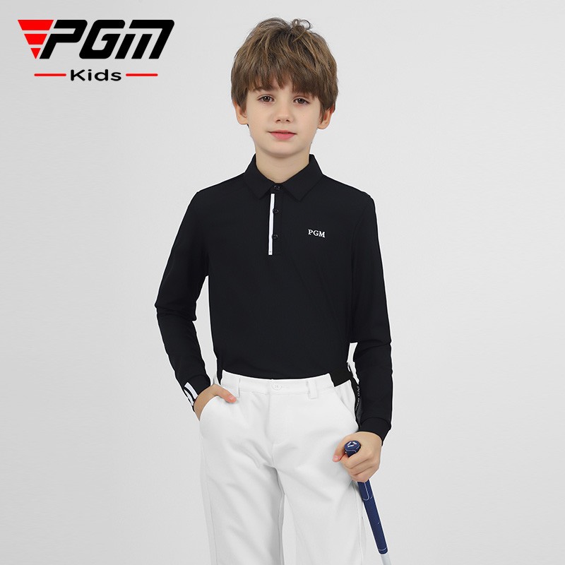 PGM children's golf clothes autumn and winter boys long sleeve T-shirt clothing color matching striped high elastic soft children's clothing