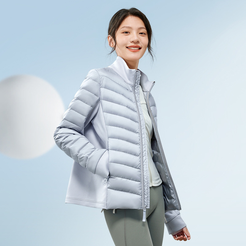 90 흰색 거위 다운 재킷 경량 다운 재킷 여성용 짧은 스탠드 칼라 스티칭 겨울 새로운 따뜻한 패션 코트 핑후 조수