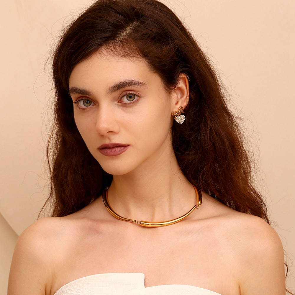 Pearl Love Pendant Bow Stainless Steel Earrings