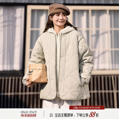 原野空间GRASS SPACE 日系复古菱形格棉服女冬季轻薄棒球棉衣外套