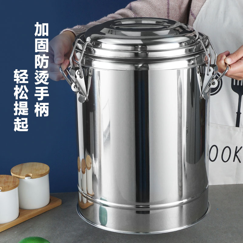 Cubo aislado de acero inoxidable 304 Cubo de hielo de gran capacidad para puestos en el mercado nocturno Cubo de arroz aislado comercial engrosado de doble capa Cubo de té con leche