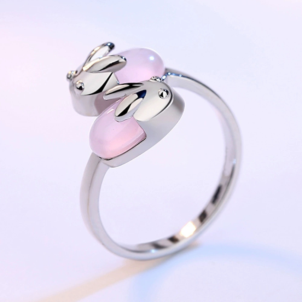 Cute rabbit, ring, crystal, accessory, on index finger
