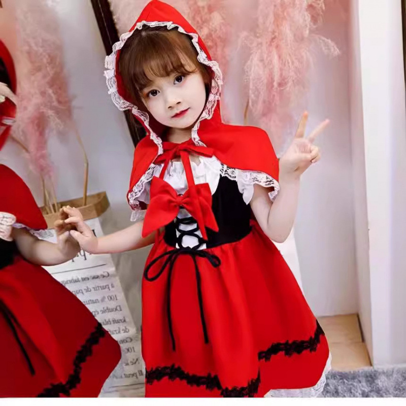 Kindergarten Kidsren's Little Red Riding Hood Costume Cloak Girls Cos Clothes Halloween Stage Performance Costumes Family Costumes