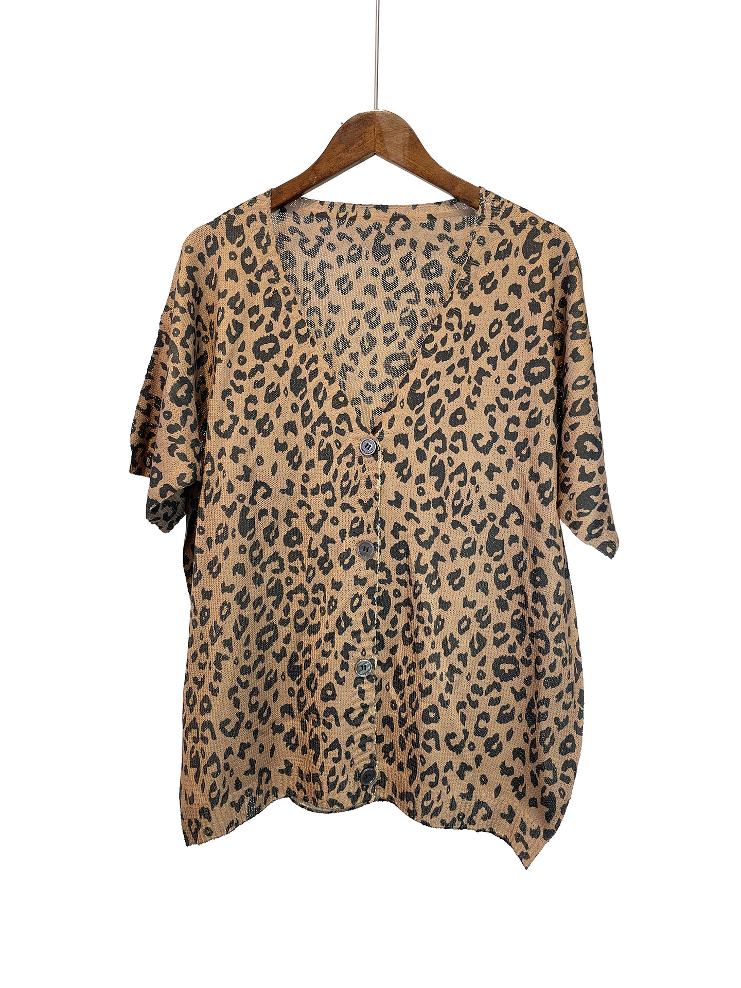 New Loose Leopard Print Cross-Border Casual Women's Tops Amazon Spring Best-Selling Sweaters Summer Knitted Short Sleeves