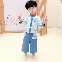 Children's Hanfu Baby Set Chinese Style Retro Fashion Boys Tang Suit Long Sleeve Pajama Top and Bottom Guoxue Performance Costume Spring