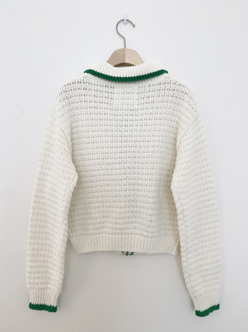 Contrast Thick Needle Zipper Cardigan Sweater Coat