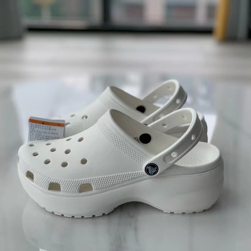 Cross-Border Crocs Clogs Thick-Soled Women's Shoes Wedge Heel Toe Non-Slip Beach High-Heeled Sandals White Black