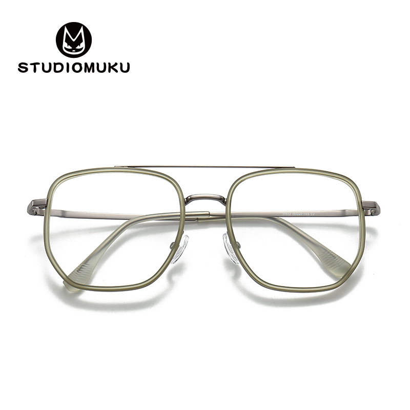 STUDIOMUKU madera fresco gafas cuadrado doble viga gafas marco decorativo llano gafas gradiente marco gafas