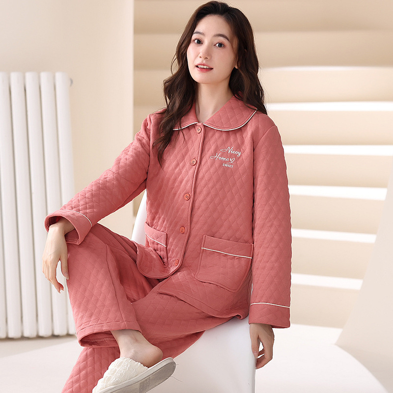 100% algodón acolchado pijamas de las mujeres Otoño e Invierno de tres capas de aire fino 2023 nuevo homewear engrosada de las mujeres