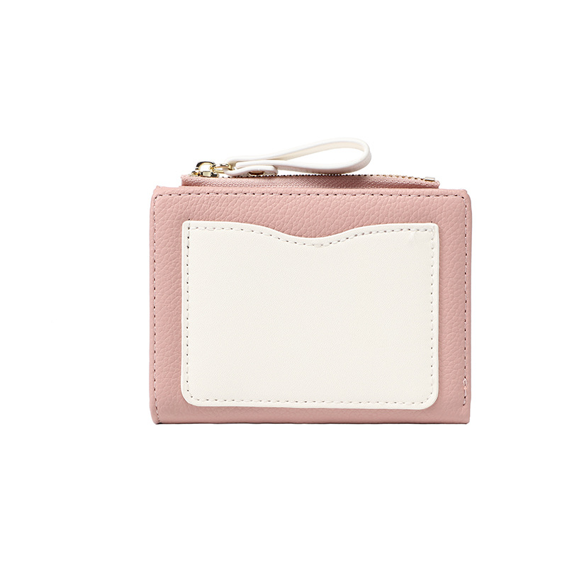 Haitao nueva billetera para mujer, elegante y simple, monedero corto para estudiantes, dos tarjetas de descuento, billetera para mujer al por mayor