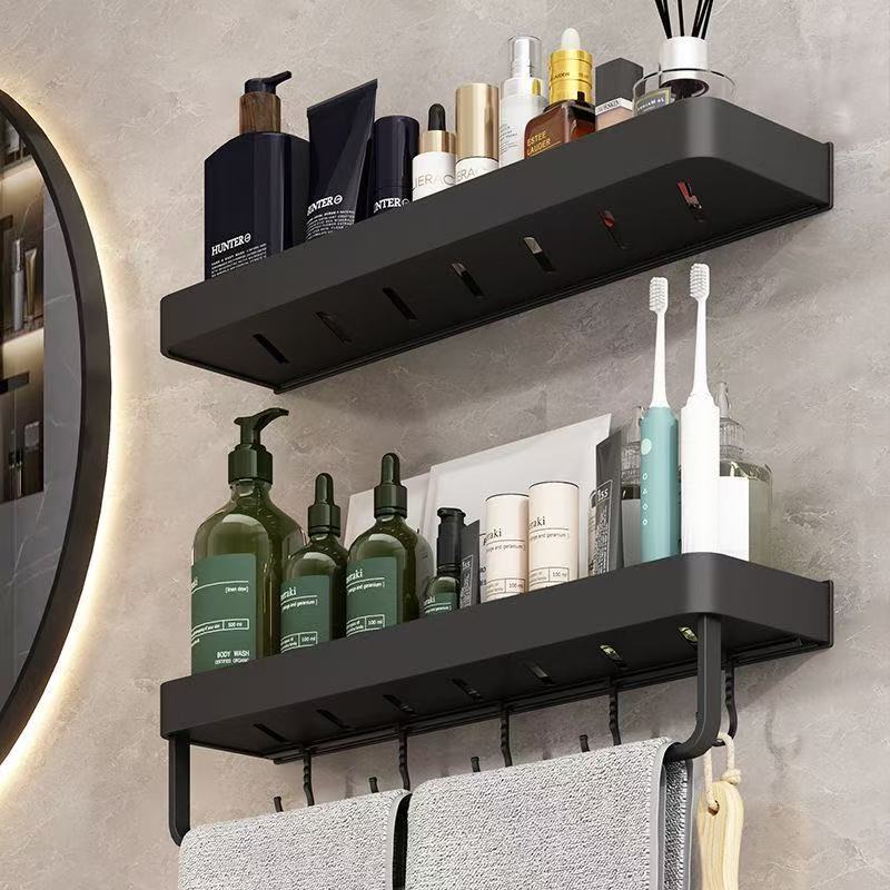 Black Bathroom Storage Rack Without Punching Wall-Mounted Towel Rack Toilet Washbasin Toilet Storage Rack