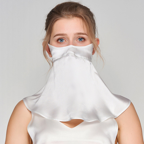 Summer silk sunscreen mask UV protection mulberry silk enlarged neck guard sunshade cycling breathable veil for women