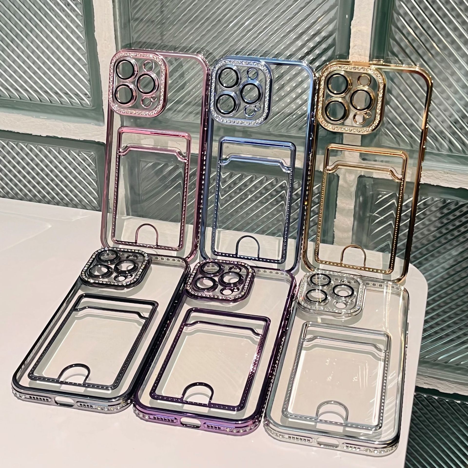 Suitable for iPhone 14 PROMAX Luxury Diamond Electroplated Bag Lens Film Phone Apple 13 Card Insert Soft Case_voghion.com