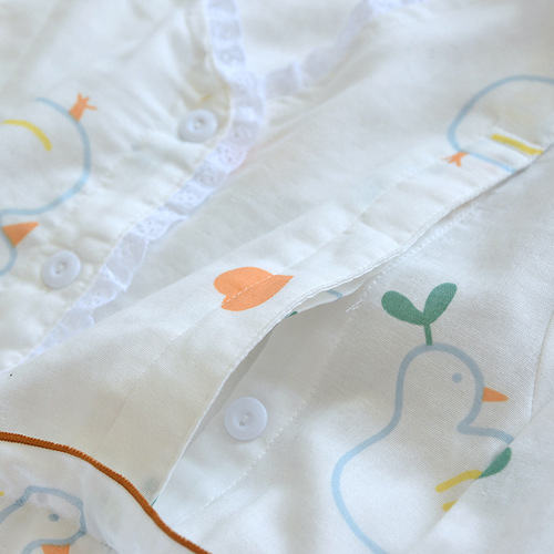 Spring and summer confinement clothes pure cotton gauze thin long-sleeved home clothes set double-layer gauze maternity pajamas one piece drop shipping