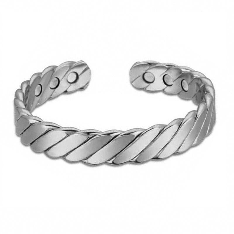 Pulseras magnéticas para parejas, ecológicas, de aleación, populares, a la moda, abiertas, con cinco colores opcionales y diseño a rayas.