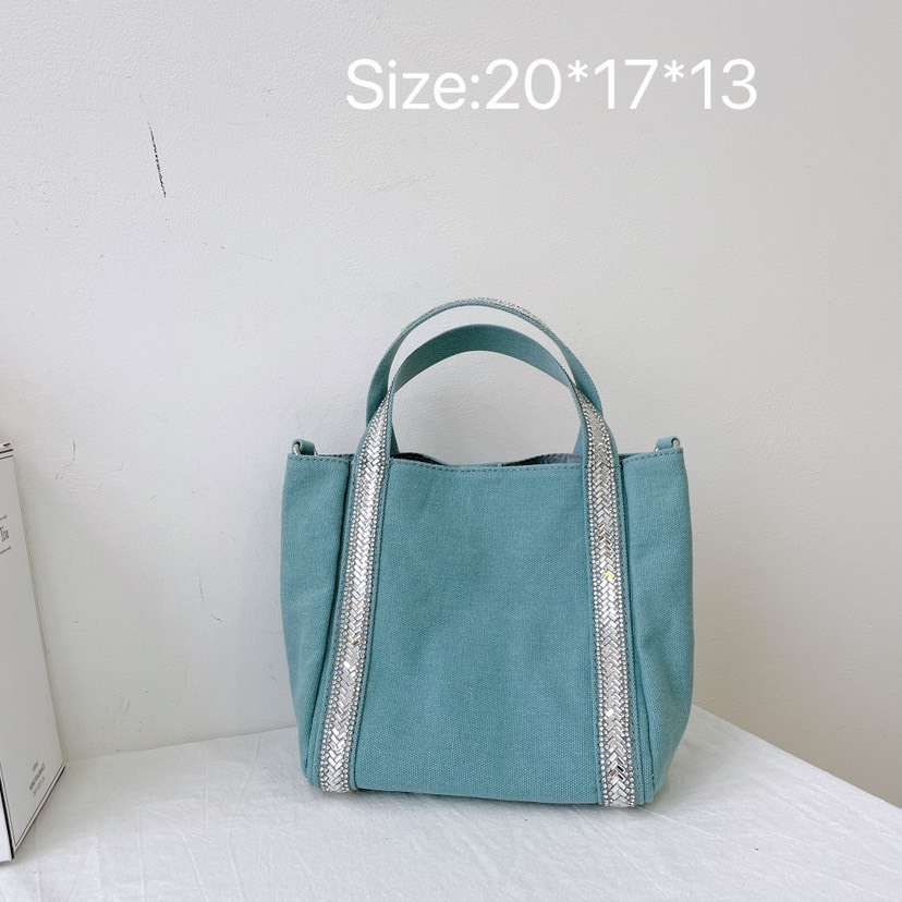 Bag 2026 New Model Korean Dongdaemun Color-Block Rhinestone Canvas Large-Capacity Tote Bag Handbag Shoulder Crossbody Bag