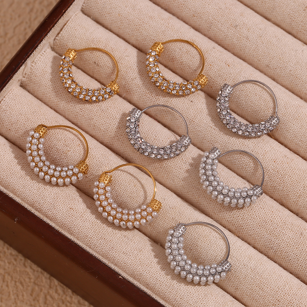 Micro-pearl White Diamond Stainless Steel Earrings