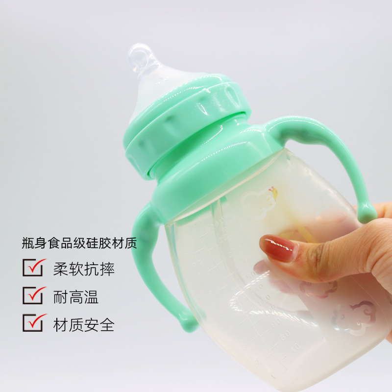 儿童双手柄婴儿硅胶奶瓶咬咬乐奶嘴带吸管防胀气防摔宝宝奶瓶批发|ru