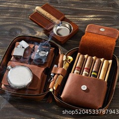 欧米のレトロな新型の狂馬皮の手作りの4本のシガーの保湿箱の携帯ファスナーの大容量のシガーバッグ