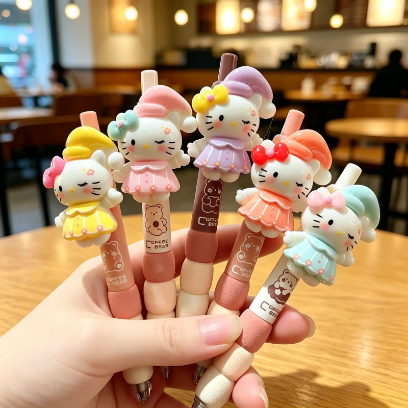 Cute kitten retractable gel pen, adorable charm pendant pen, gift pen for elementary school students, new cartoon pen