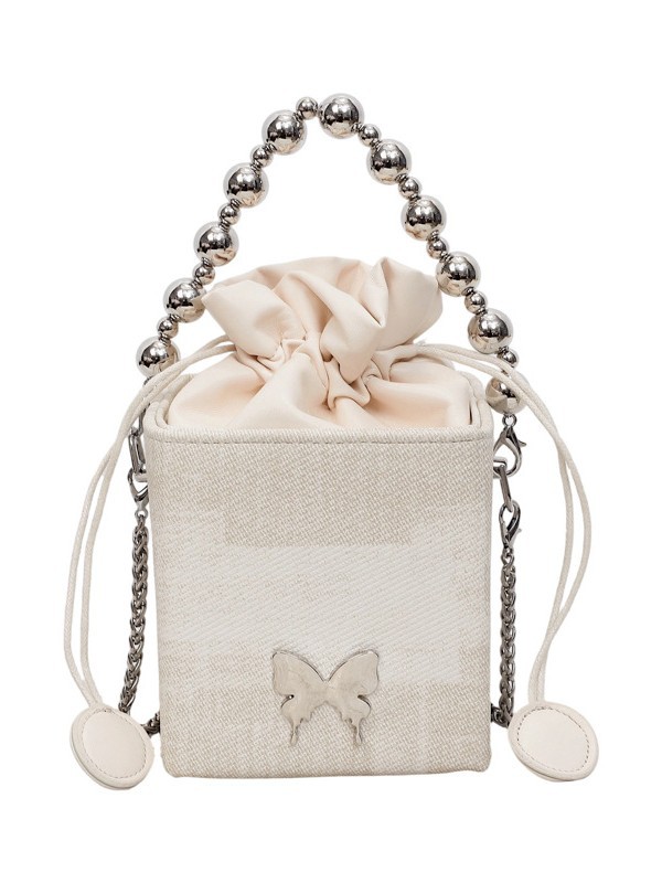 Bolso de cadena de perlas portátil para mujeres 2026 nuevo estilo coreano de nicho de cuerda de tirón sellado de moda de hombro mochila