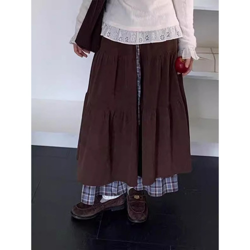 Today's popular skirt contrasting color retro double corduroy cake skirt for autumn and winter