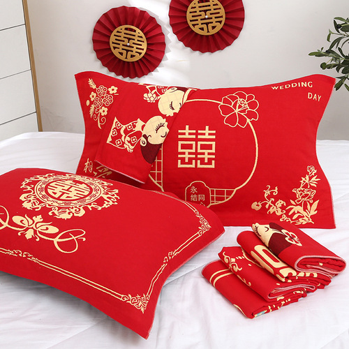 Big red wedding pillow cover 52*78cm three-layer gauze pillow cover large wedding gift return gift pillow cover