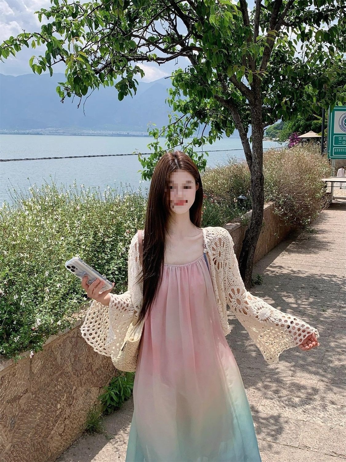 Đầm maxi nữ dây treo họa tiết ombre loang màu phong cách biển — Đầm voan (Version), Đầm voan (phiên bản thường) chi tiết 6