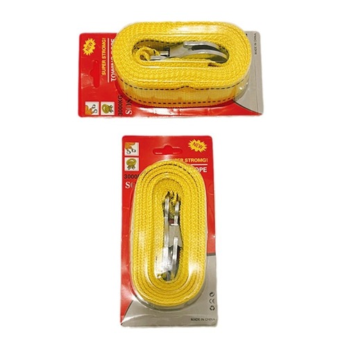 Nylon double flat rope fluorescent traction rope, powerful car towing rope 3 tons 4 meters, trailer strap card packaging